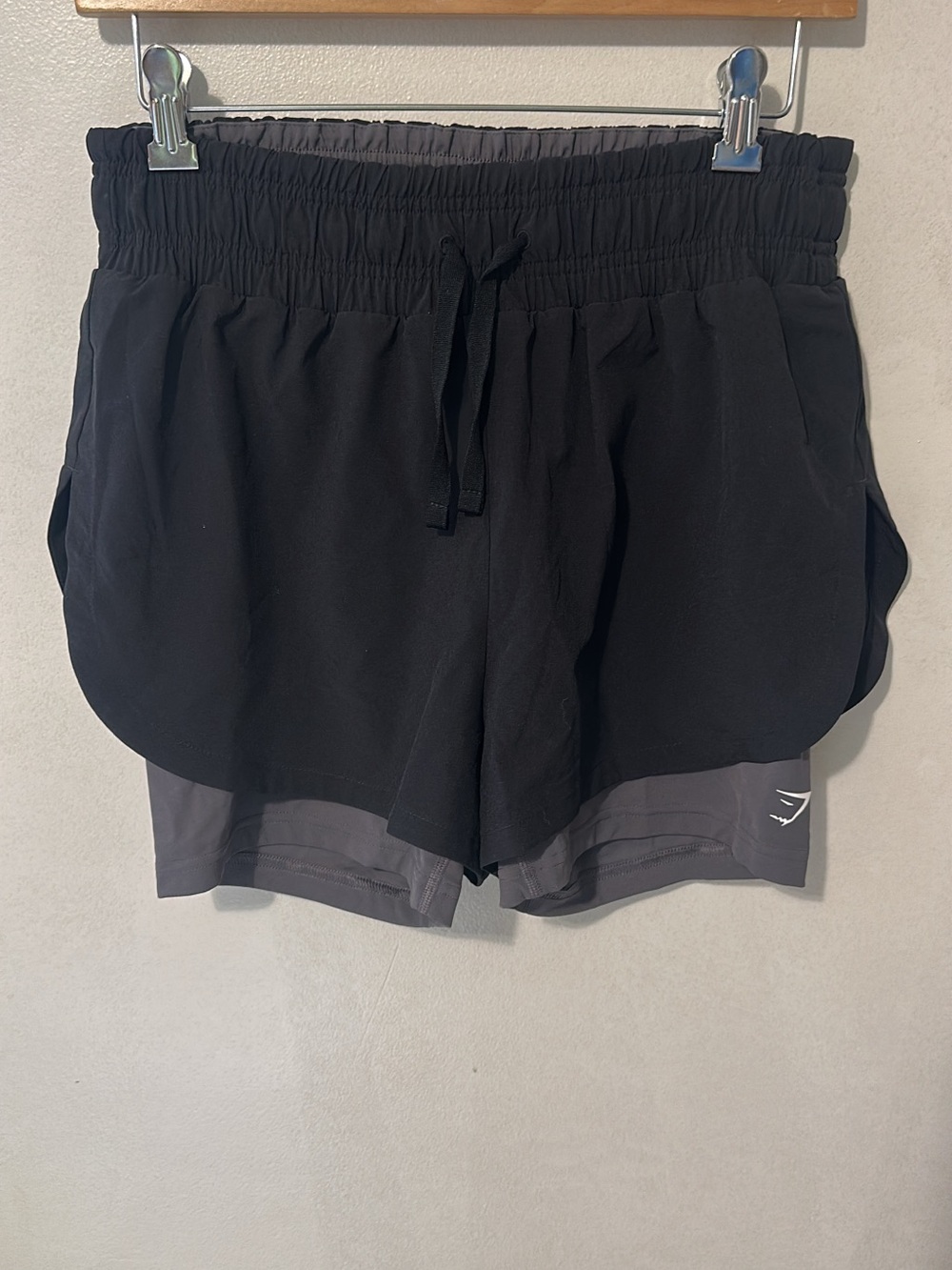Gymshark Black Layered Running Shorts with Gray Liner